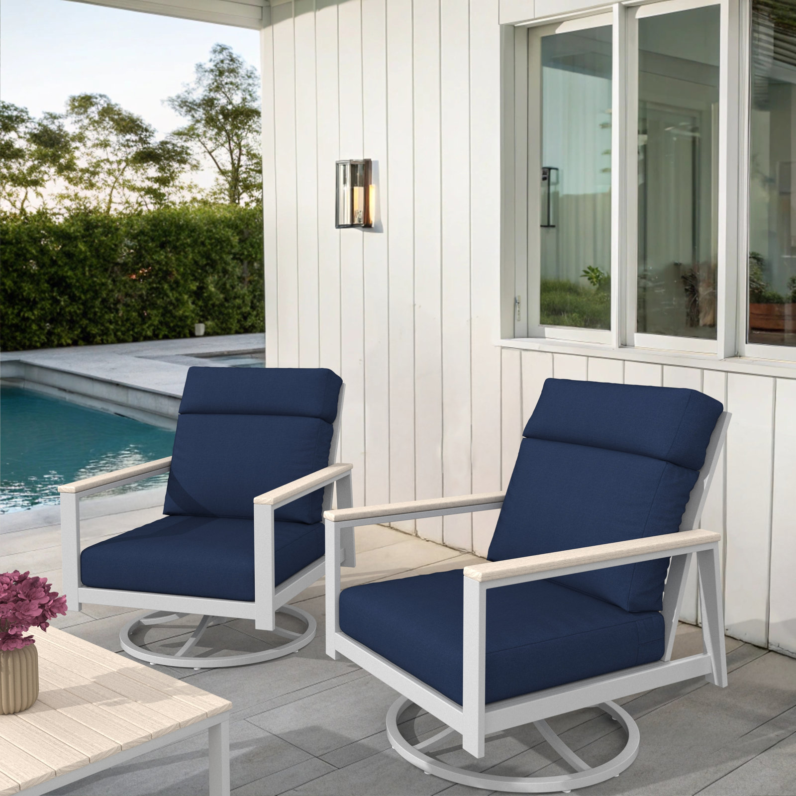 Townsend Sunbrella® Swivel Patio Lounge Chair, Canvas Navy, White