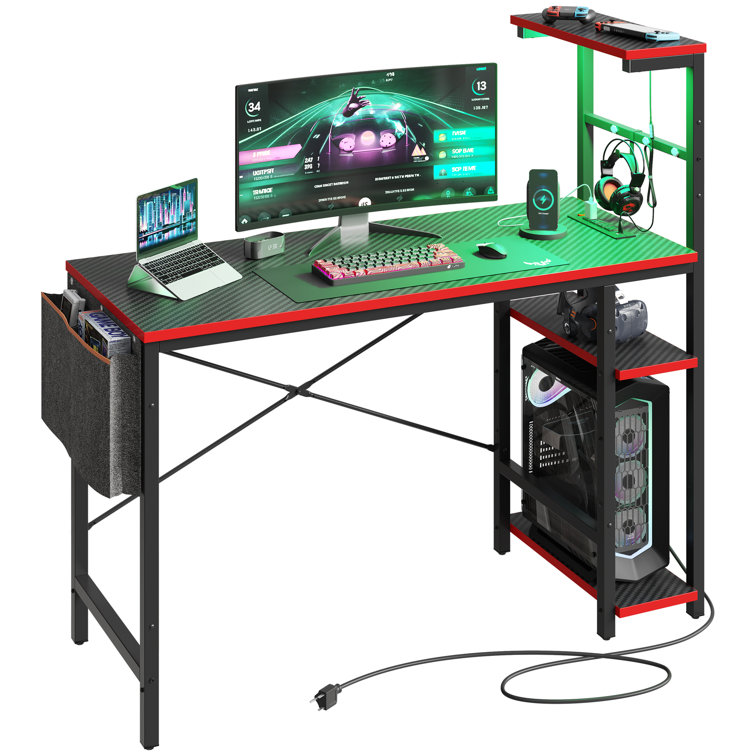 17 Stories Mckaya 44inch Black Gaming Computer Desk, Pink or White Office  desk with Power Outlet