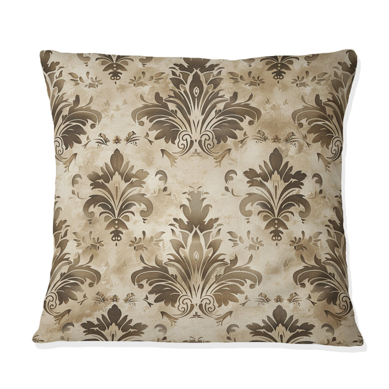 Brown Beige Damask Glam IV - Transitional Throw Pillow, 16"H x 16"W