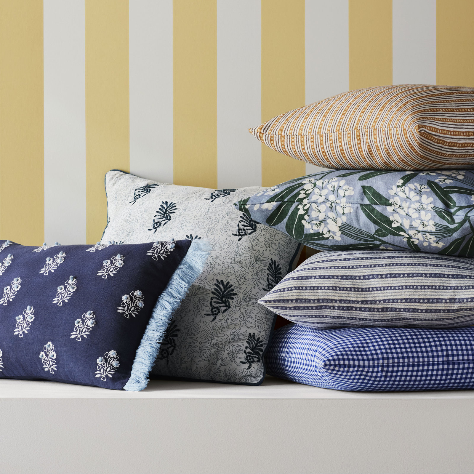 Hansah Pillow, Feather, Square 16", Ink Striped