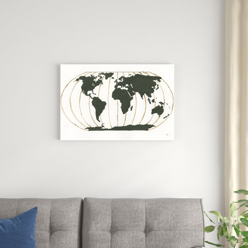 World Map Gold Lines, H 20 po x l 30 po