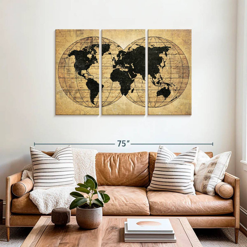 Carte du monde Aliaz Old Globe, H 36 po x l 57 po