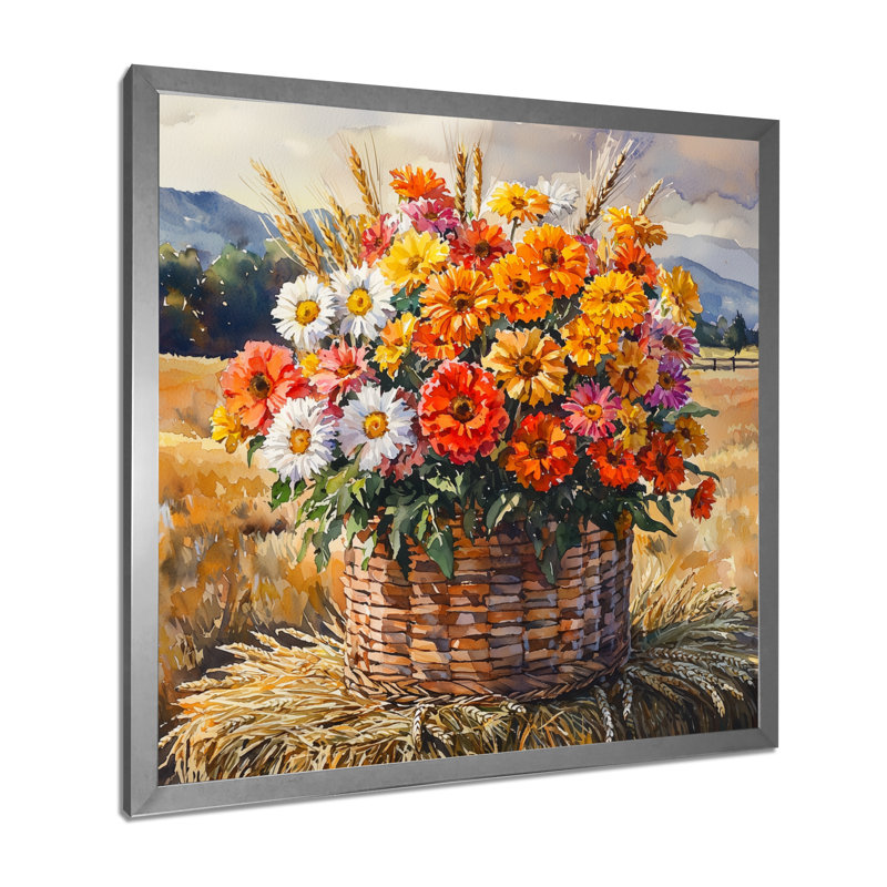 «Dorthay Country Harvest Glow Assorted Bouquets I», art mural sur toile, H 16 po x l 16 po, Picture Framed, Argent argent