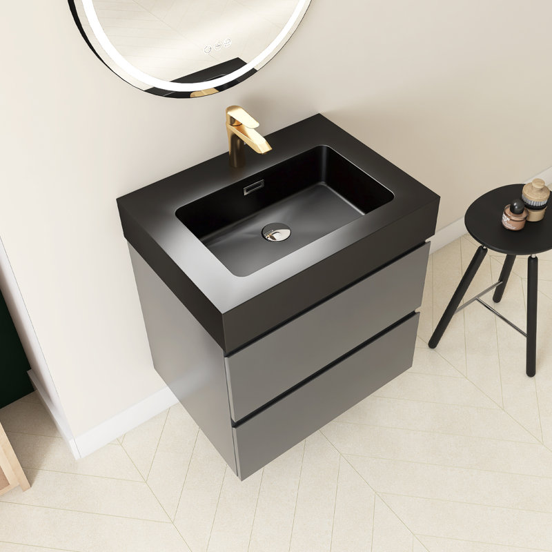 Ensemble de meuble-lavabo simple 24 po avec plateau Rollene, Noir, Gris