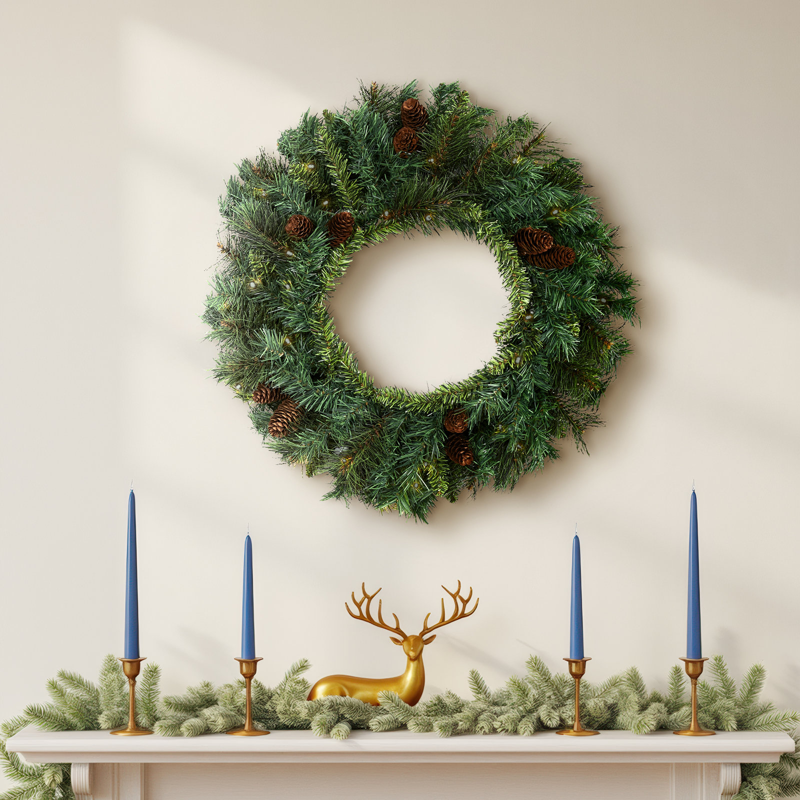 20'' Faux Pine Lighted Wreath