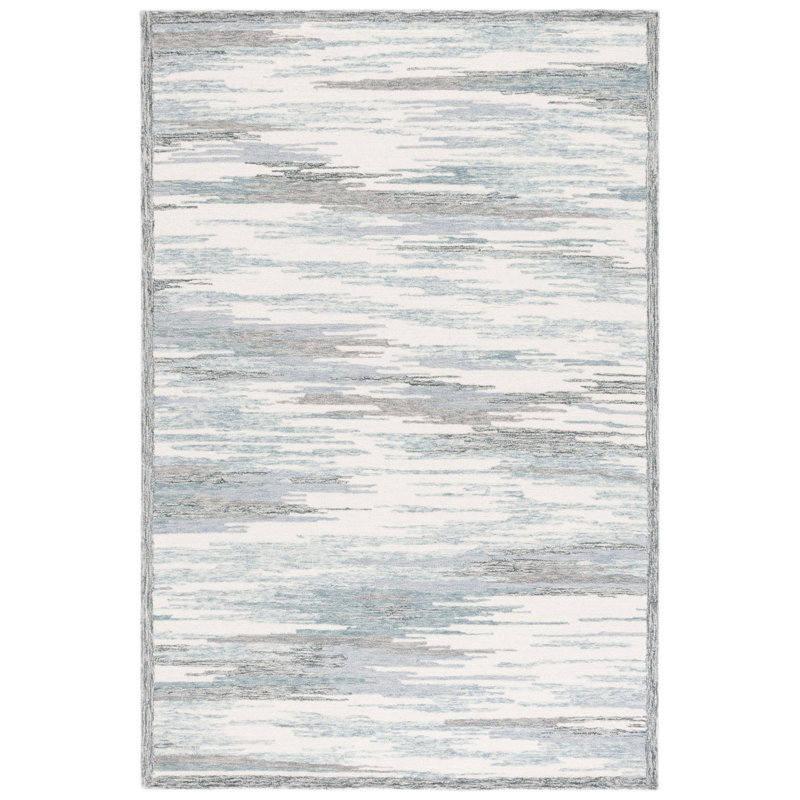 Tapis ivoire / gris en laine / coton touffeté à la main Lashonia 106, Rectangle 4 pi x 6 pi