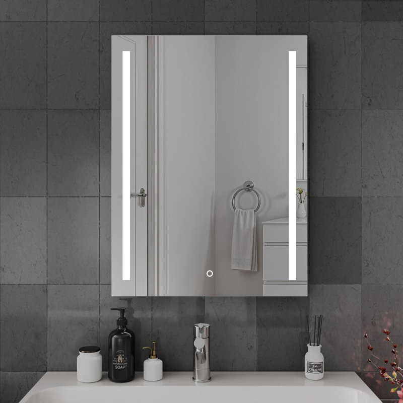 Rectangle LED Bathroom Mirror Fog Free Touch Sensor, 60 cm H x 80 cm W