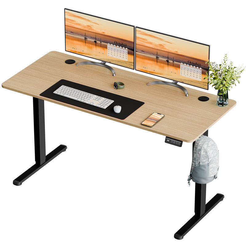 Bureau debout électrique à hauteur ajustable, H 46,5 po x l 55,1 po x P 23,6 po, Naturel / Noir