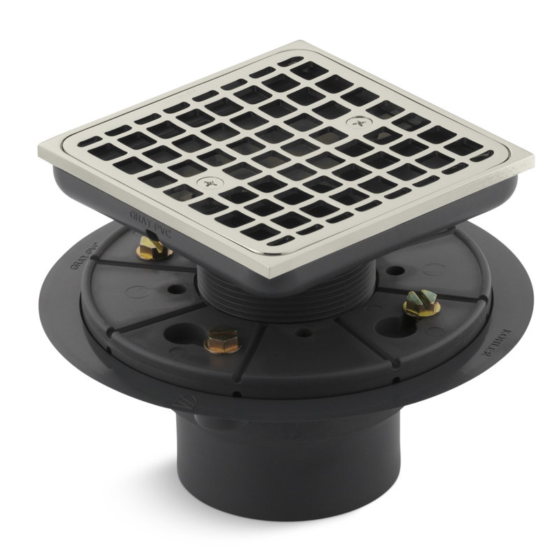 Clearflo Square Design Tile-In Shower Drain with Reversible Collar, 2" and 3" PVC Connection, Vibrant Polished Nickel