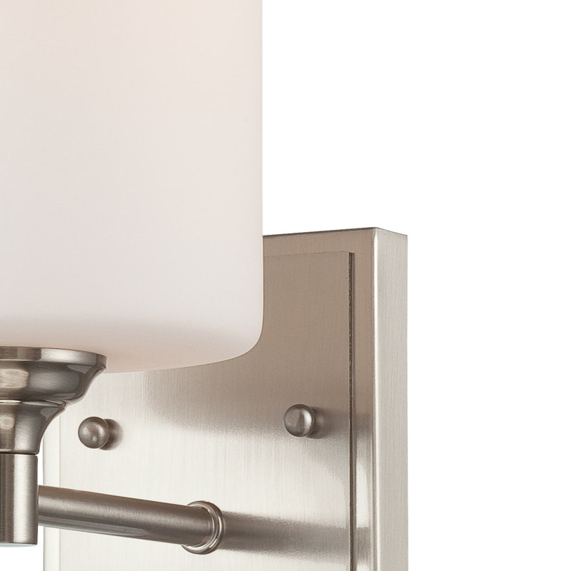  1-Light Indoor Brushed Nickel Wall Sconce with White Cylinder Glass Shade