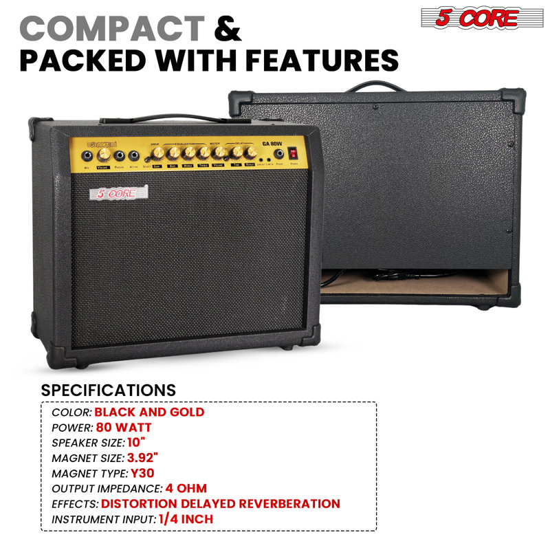 Amplificateur de guitare 5 cœurs 80 watts avec haut-parleur intégré de 10 pouces, mini ampli d'entraînement portable