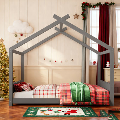 House Floor Bed With Support Slats, Solid Wood Frame For Kids, No Box Spring Needed