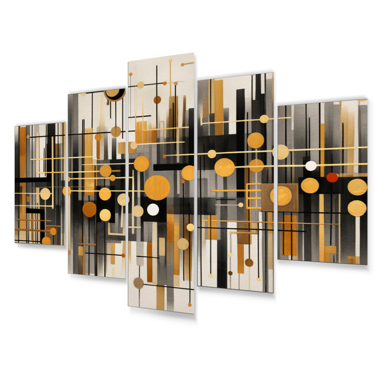 Gold Black Gold And Black Infinite Patterns - Abstract Shapes Metal Wall Art Prints Set