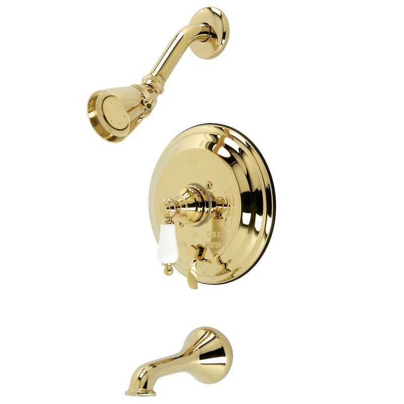 Kingston Brass Restoration Single-Handle Pressure Balanced Tub and Shower Faucet, Polished Brass