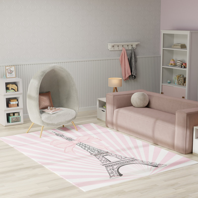 Arranjeet Machine Washable Pink Indoor Rug, Rectangle 6'6" x 9'2"
