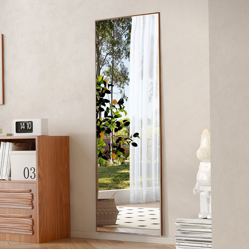 Clean and beautiful solid wood frame full-length mirror, dressing mirror, 65" x 23", Brown
