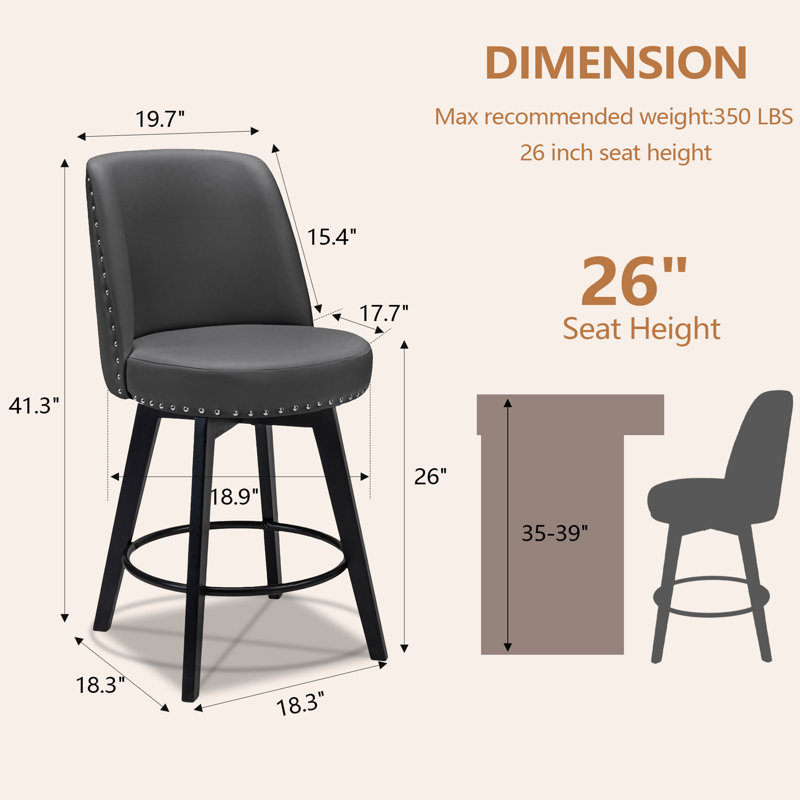 Gustavus Swivel Upholstered Counter Stool, Dark Gray, Counter Stool (26” Seat Height)