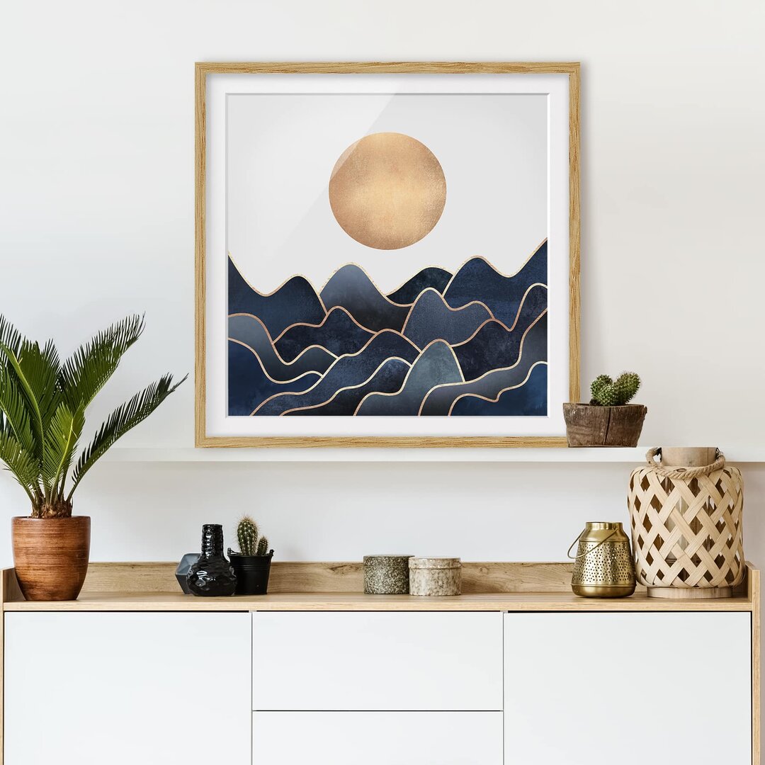 Gerahmtes Poster Golden Sun Blue Waves