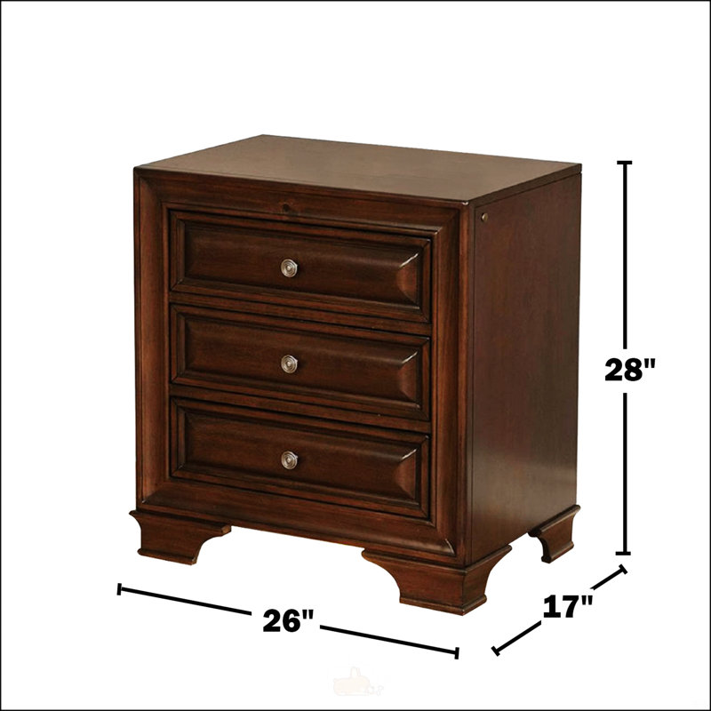Table de chevet en cerisier avec 3 tiroirs, prises USB et prises de courant et veilleuse pour les chambres à coucher modernes