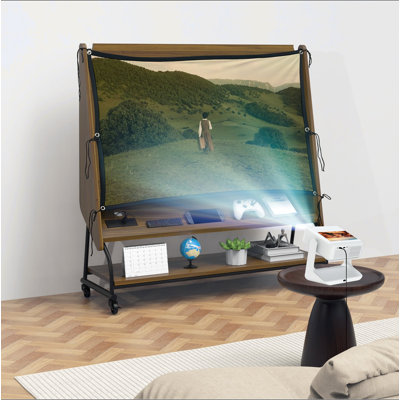Meuble télé mobile avec support pour téléviseur 32 à 50 po avec écran de projecteur et prises de courant - Chariot télé à roulettes réglable, bois aggloméré