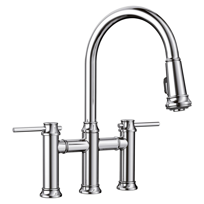 Empressa Pull-Down Dual-Spray Bridge Faucet, Chrome