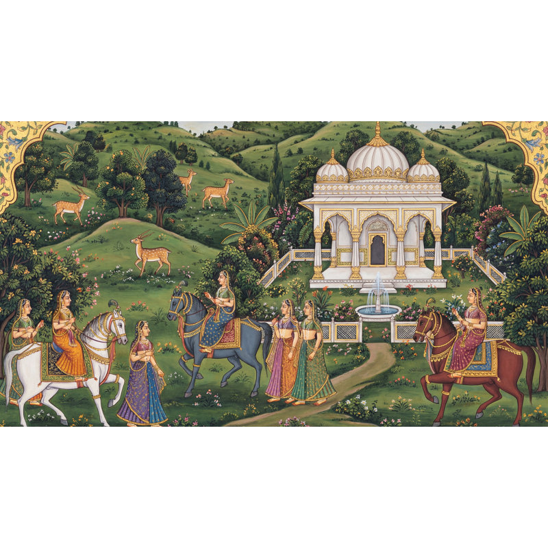 Papier peint traditionnel vert avec paysage traditionnel, Non-Woven Nonpasted, 120" x 96"