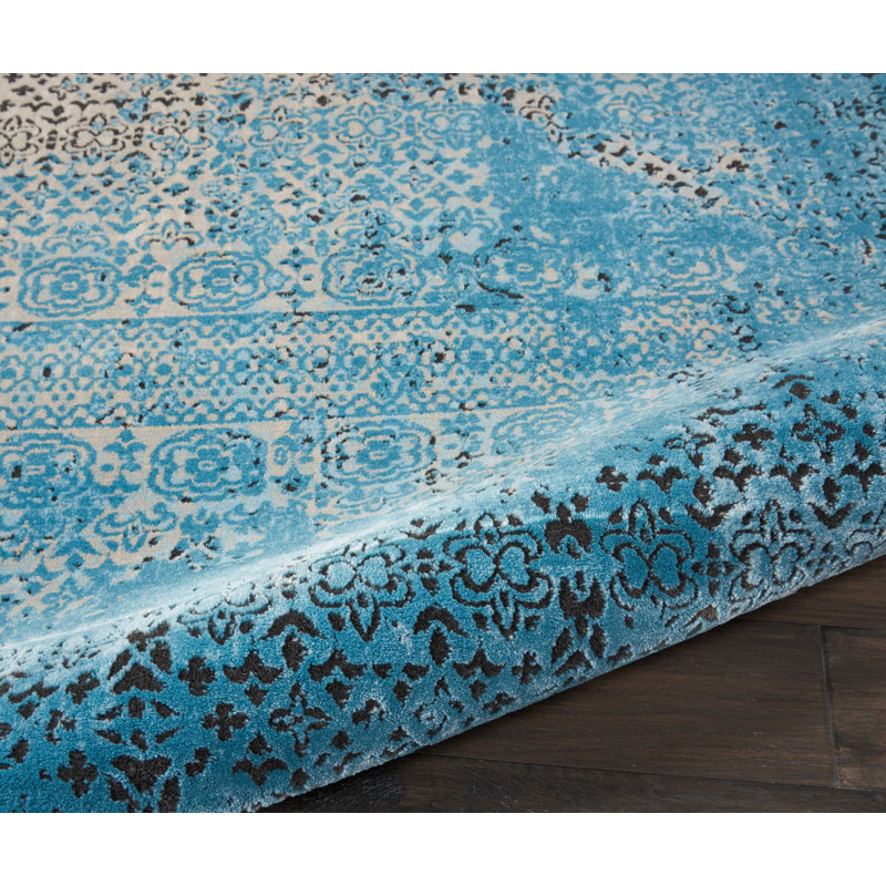 Tapis bleu / beige Saliba, Rectangle 6 pi 7 po x 9 pi 6 po