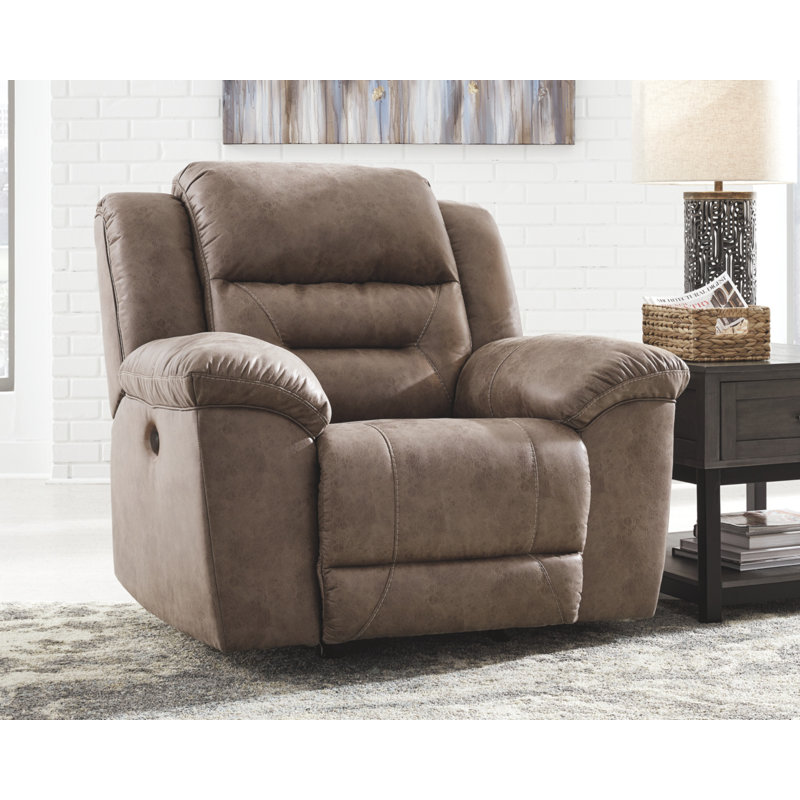 Reavis Faux Leather Recliner, Power, Brown Faux Leather