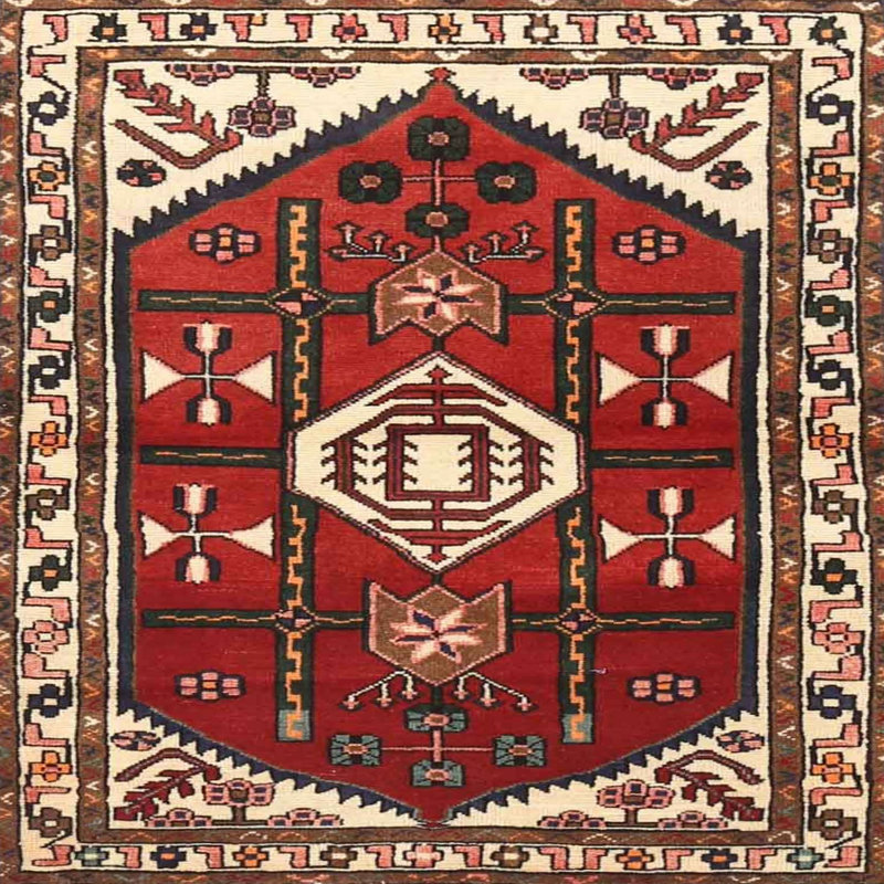 Tapis traditionnel mehroon/noir/bleu, Rond 5 pi