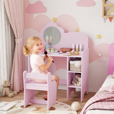 AIYAPLAY Kids Dressing Table with Mirror and Stool 2 in 1 Ages 3-8 Purple
