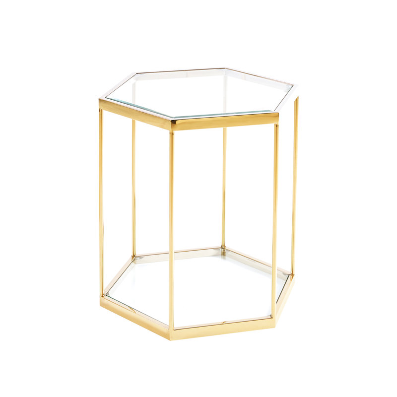 Table moderne avec de l'acier doré - plus de rangement, facile à nettoyer et à installer. Cadre en acier inoxydable à finition dorée pour maximiser l'espace de rangement, conception combinable, essuyage durable