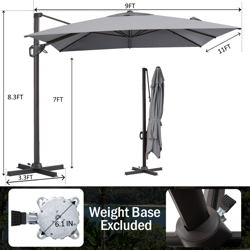 Parasol rectangulaire en porte-à-faux 128 po x 104 po, base lestée non inclus, Dark Gray