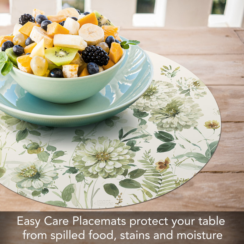 Green Fields Round Reversible Plastic Placemats, 13.5" Diameter, Set of 4