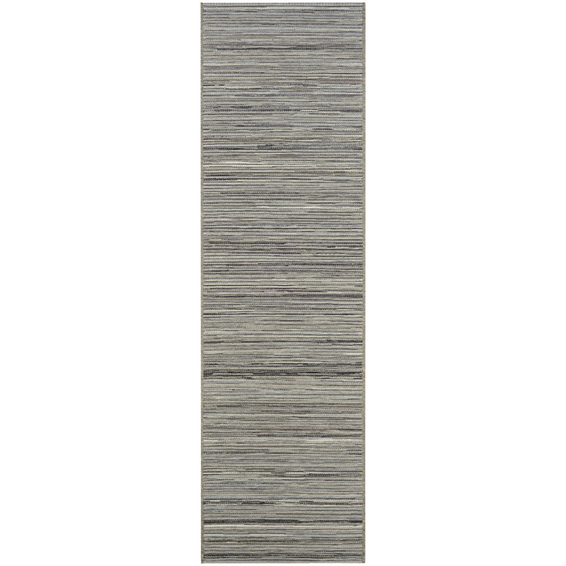 Tapis intérieur / extérieur rayé brun clair et argenté Ellenton, Tapis de couloir 2 pi 3 po x 7 pi 10 po