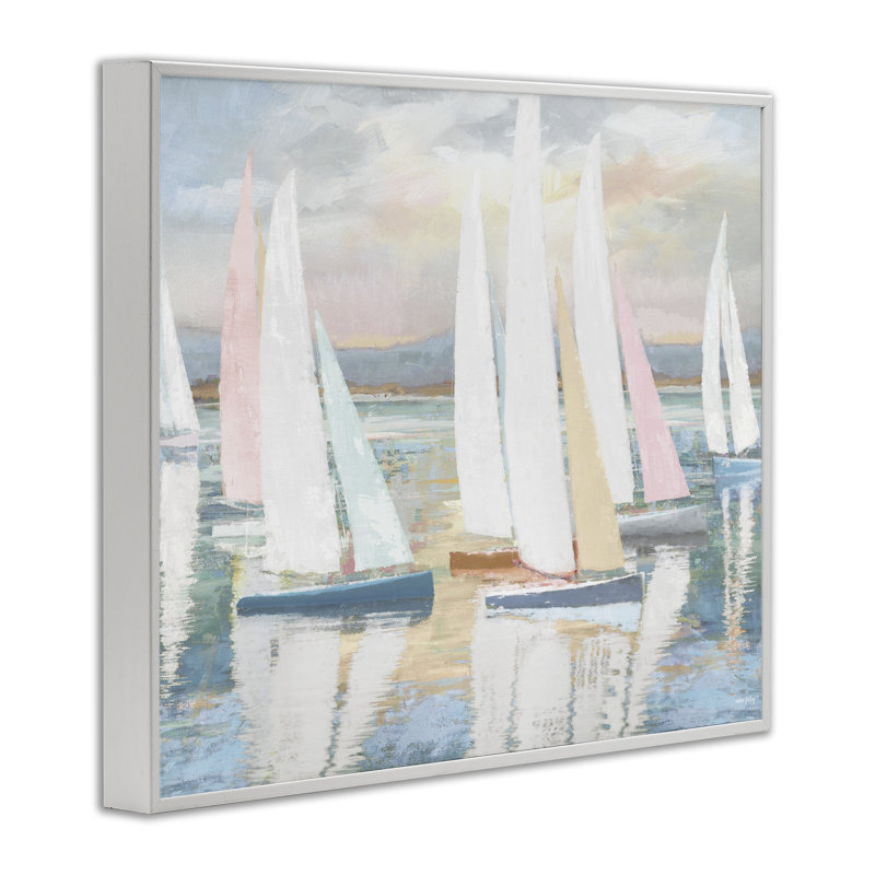 «Pastel Voyage», giclée encadrée par Amber Sterling, H 11 po x l 14 po, Estampe numérique encadrée blanc bord de mer