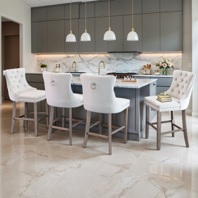 Velvet Nailhead Wing Back Counter Height Barstools(Set of 4)