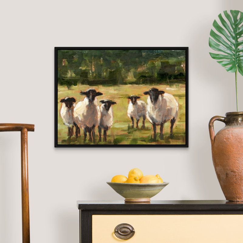 Sheep Family I, art mural sur toile, H 20 po x l 26 po x P 2 po, Toile avec cadre noir