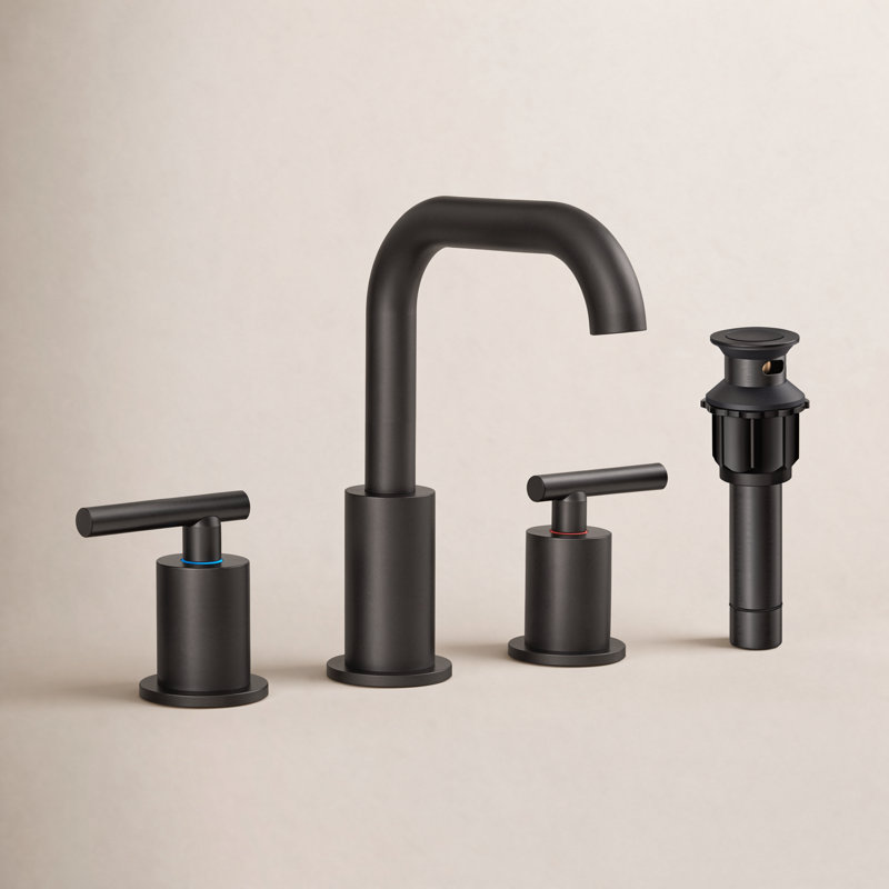 Robinet pour salle de bain à 2 poignées avec drain Forious, Noir