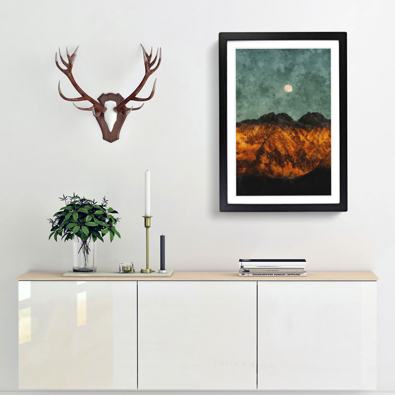 Moon over the Mountains in Italy - Picture Frame Painting Print, 33cm H x 24cm W x 2cm D, Black Framed