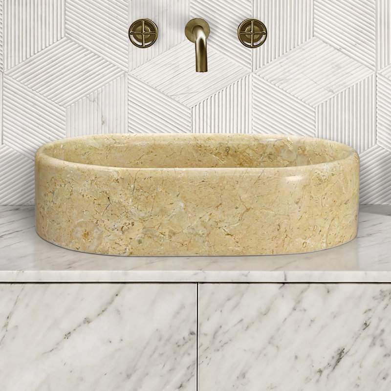 Bathroom Vessel Sink, Polished Finished, Natural Stone, Genuine Marble, Real Marble, Gold/Beige