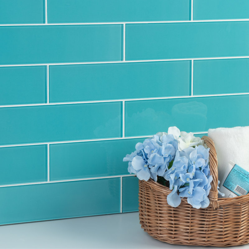 Quality Value Series 3" x 12" Straight Edge Glass Subway Tile, Aqua Blue