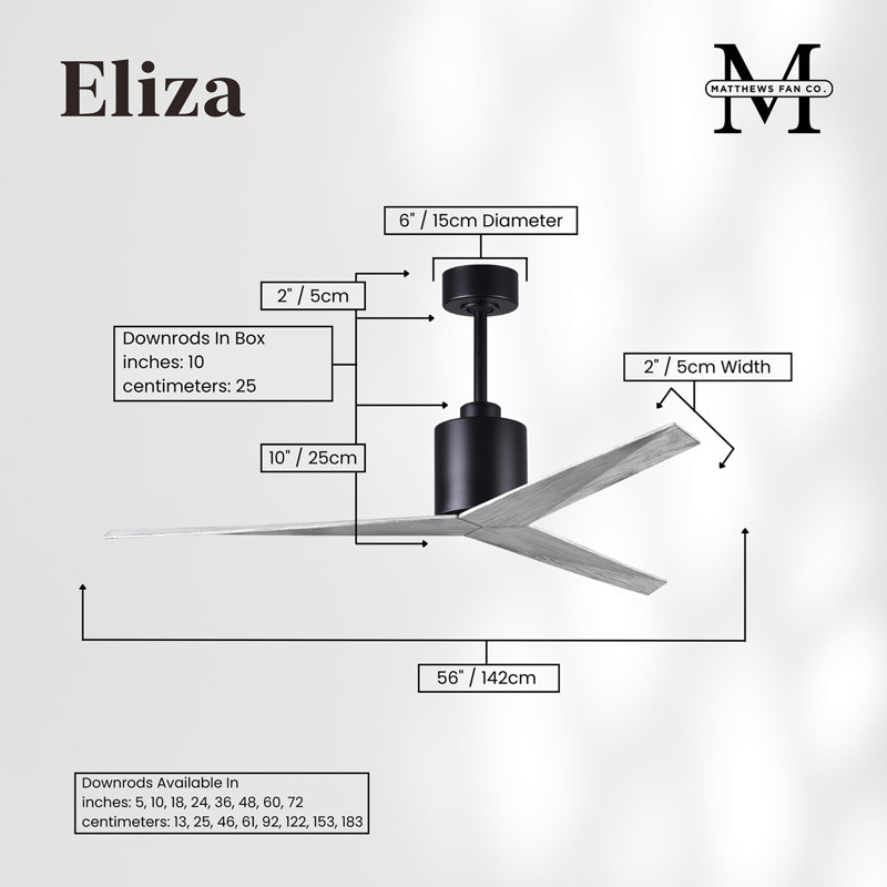 Eliza Outdoor Downrod Ceiling Fan, Barn Wood Tone, Matte Black