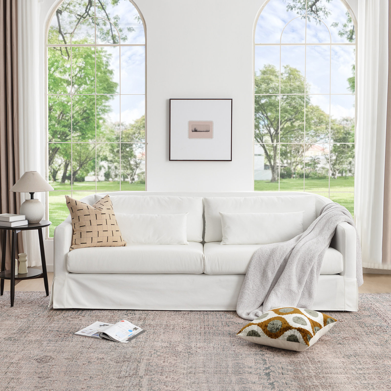 Brinae  90" Polyester Fabric 3-Seater Sofa Couch with Washable Slipcover
