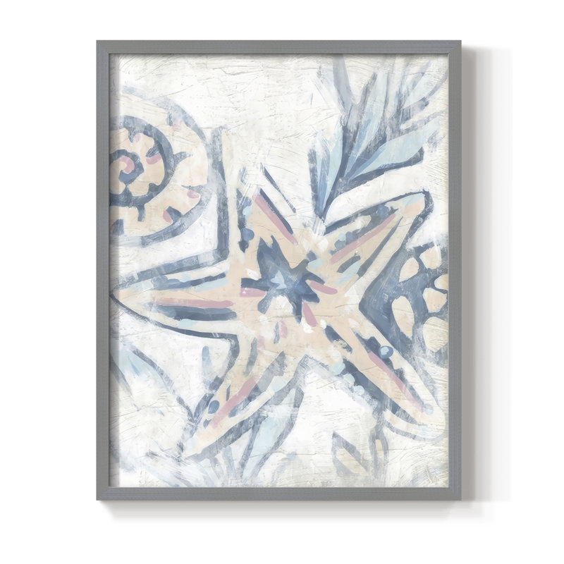 Reproduction encadrée Beach Shell Fresco IV - bois massif, H 30 po x l 24 po, Gris