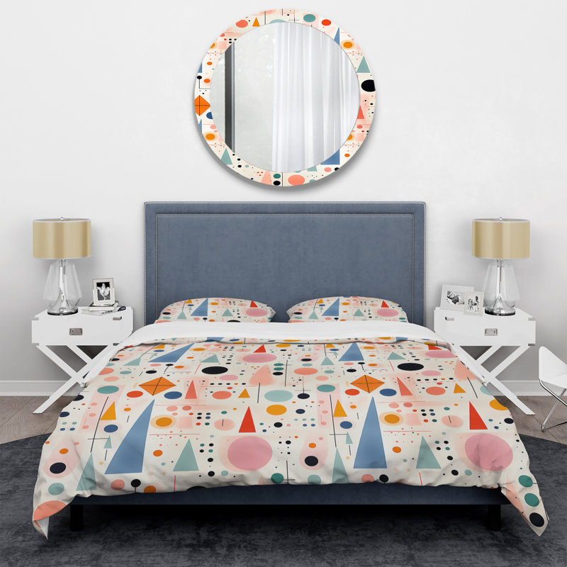 Pink Geometric Forms Pattern Geometric Shapes Duvet Cover, King Duvet Cover + 2 King Shams