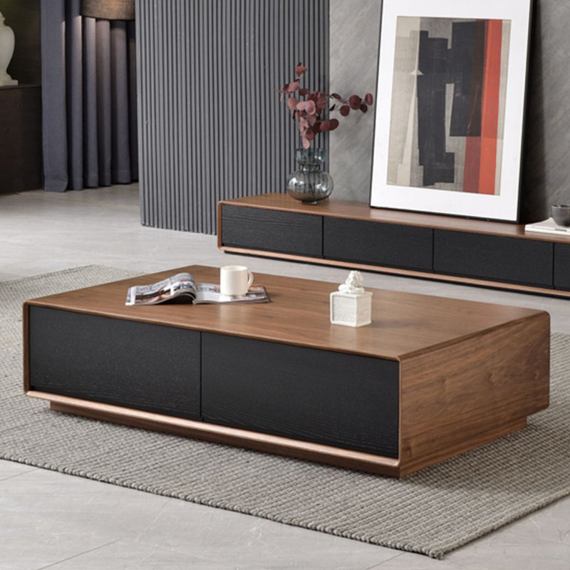 Table de salon moderne et simple rectangulaire, Noyer foncé, H 13,8 po x L 55,1 po x l 31,5 po, Noir, noir, noir, noir