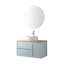 Meuble-lavabo mural avec tiroir double et porte simple, avec comptoir naturel, lavabo rond en céramique et design minimaliste moderne