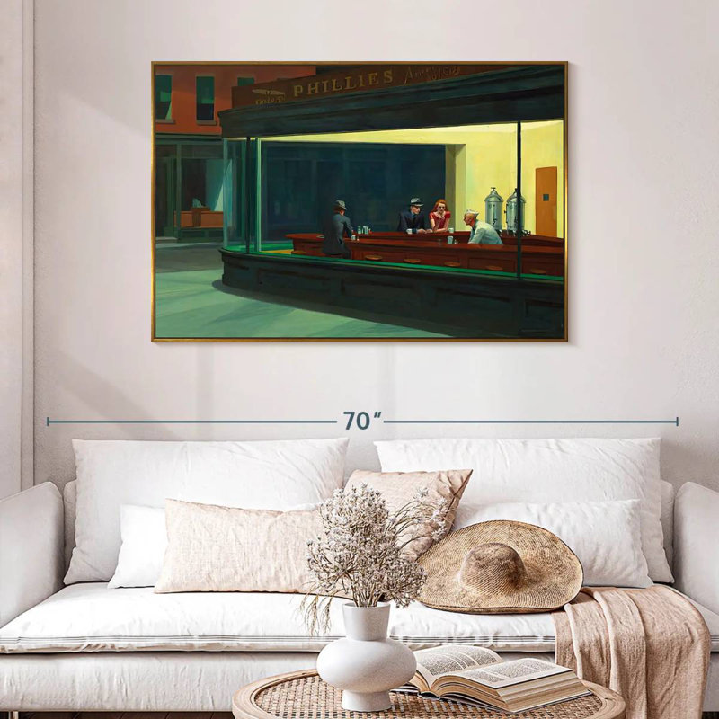 Nighthawks, 46 po x 31 po, Cadre flottant doré