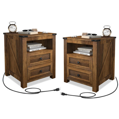 🎉2-Drawer Nightstand With Built-In 2 AC Outlets & 2 USB Ports