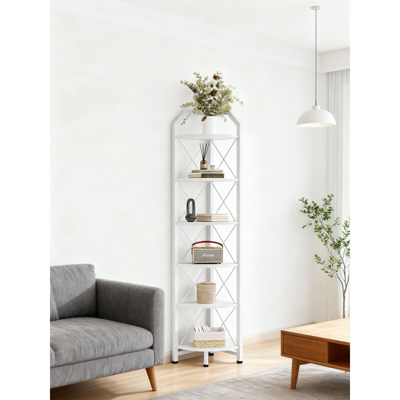 6-Tier Corner Shelf, Industrial Bookcase With 6 Spacious Shelves, 71.2 Inch Tall Display Storage Stand For Living Room, Bedroom, Home Office, Kitchen Pantry Organization